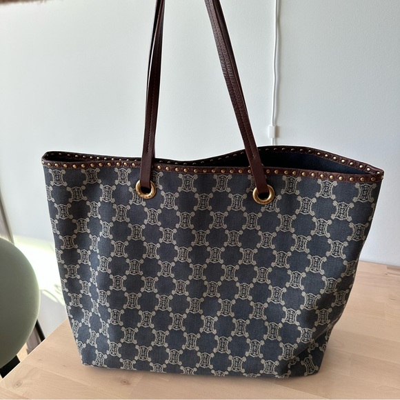 CELINE - Vintage Denim Tote Bag (Macadam Monogram) - Picture 2 of 11